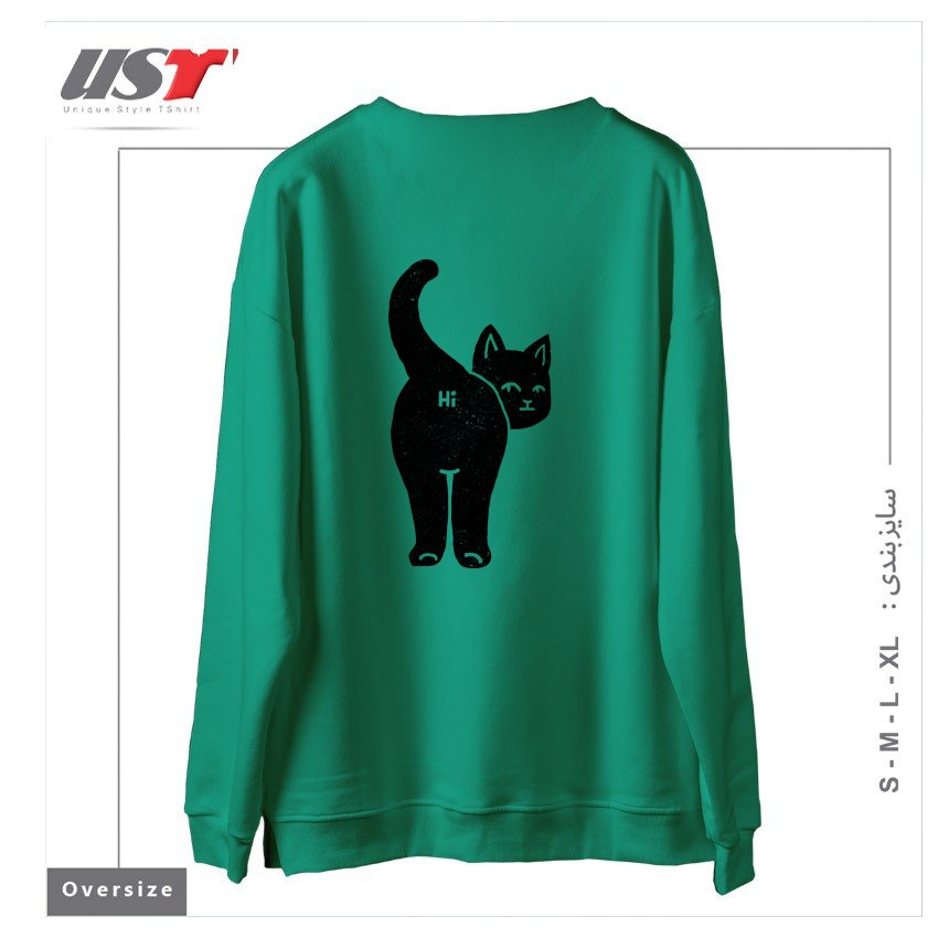 طرح HELLO CAT BUTT MINIMALIST BLACK BY TOBE FONSECA سوییشرت اورسایزرنگ سبز سدری