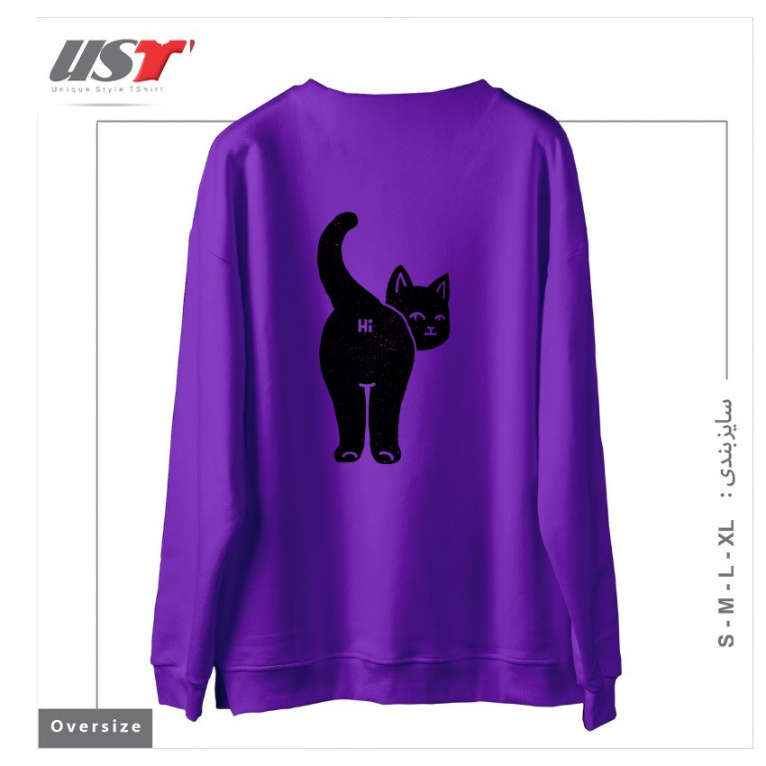طرح HELLO CAT BUTT MINIMALIST BLACK BY TOBE FONSECA سوییشرت اورسایزرنگ بنفش