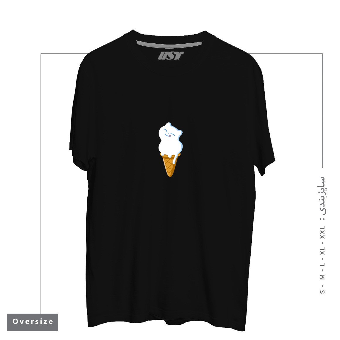 طرح ICE CREAM CAT تیشرت اورسایزرنگ مشکی