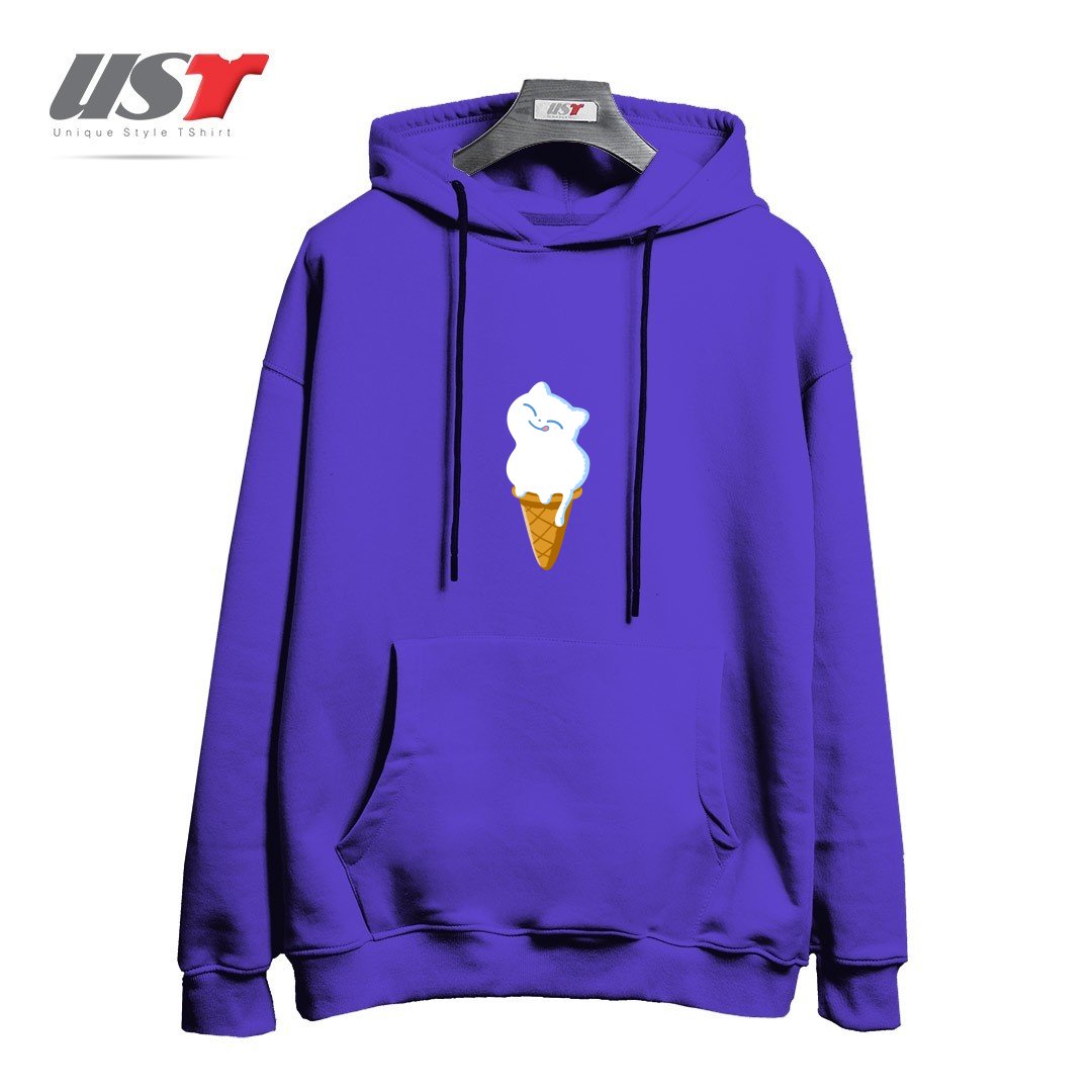 طرح ICE CREAM CAT هودی اورسایزرنگ بنفش