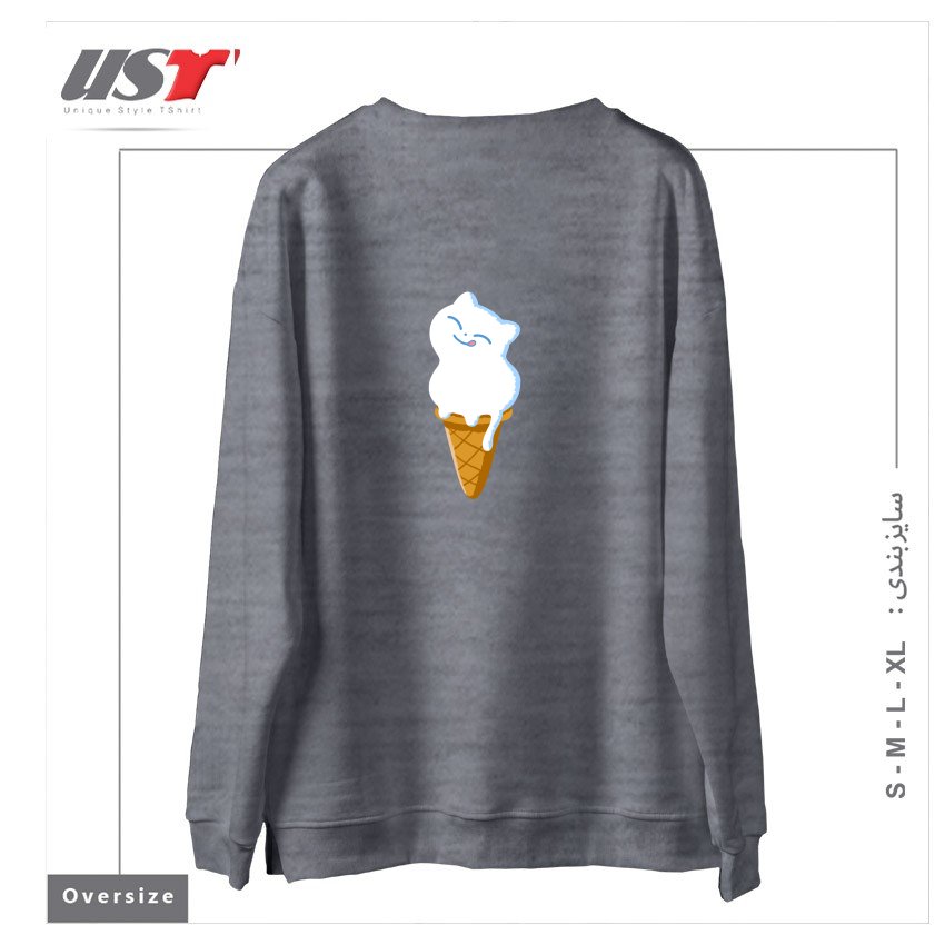 طرح ICE CREAM CAT سوییشرت اورسایزرنگ طوسی ملانژ