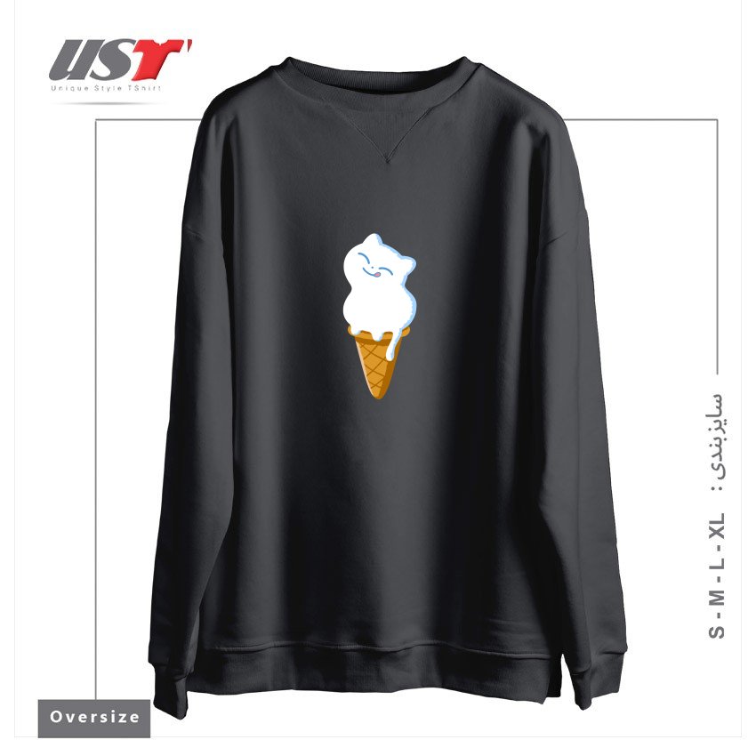 طرح ICE CREAM CAT سوییشرت اورسایزرنگ دودی