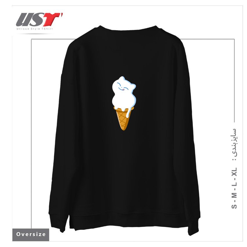 طرح ICE CREAM CAT سوییشرت اورسایزرنگ مشکی
