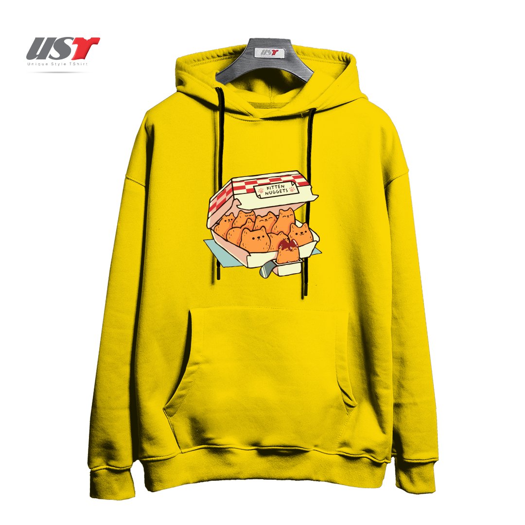 طرح KITTEN NUGGETS FAST FOOD CAT BY TOBE FONSECA هودی اورسایزرنگ زرد