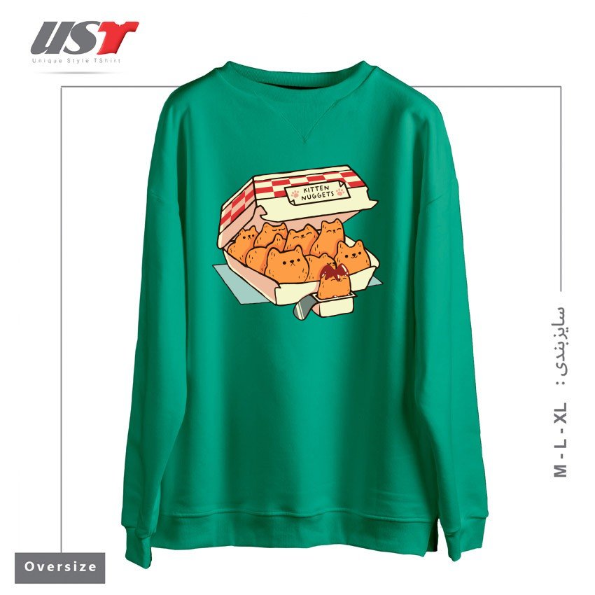 طرح KITTEN NUGGETS FAST FOOD CAT BY TOBE FONSECA سوییشرت اورسایزرنگ سبز سدری