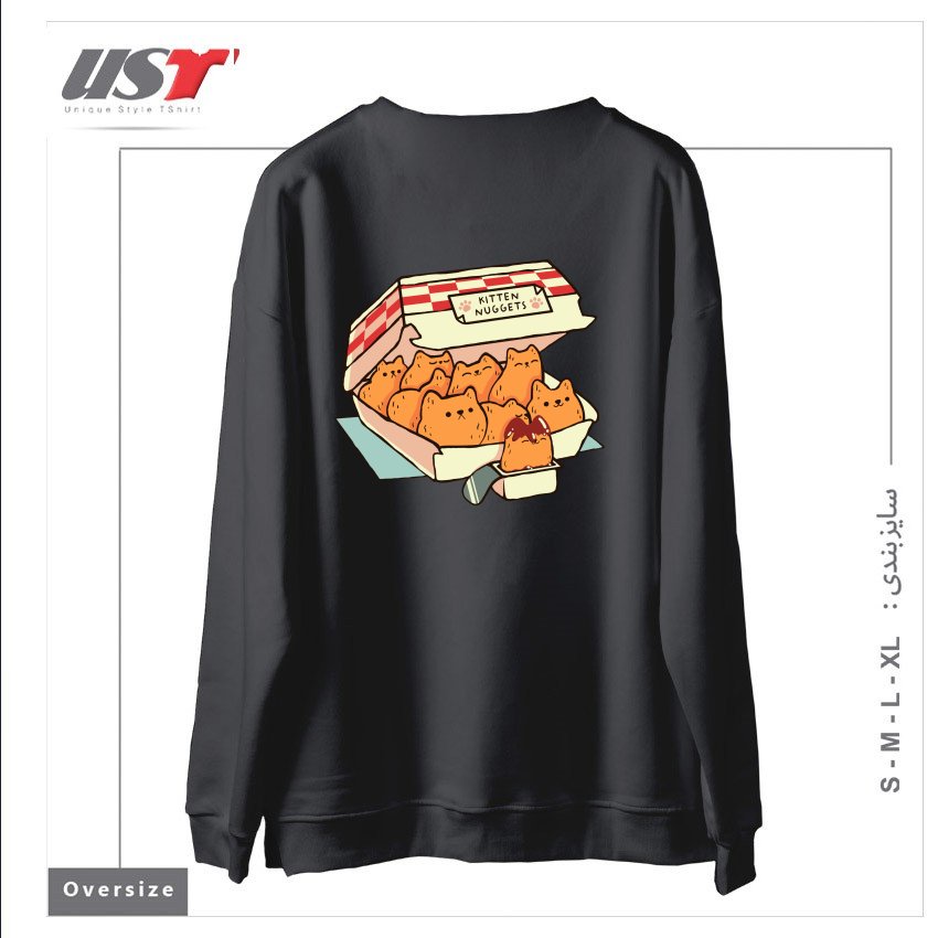 طرح KITTEN NUGGETS FAST FOOD CAT BY TOBE FONSECA سوییشرت اورسایزرنگ دودی