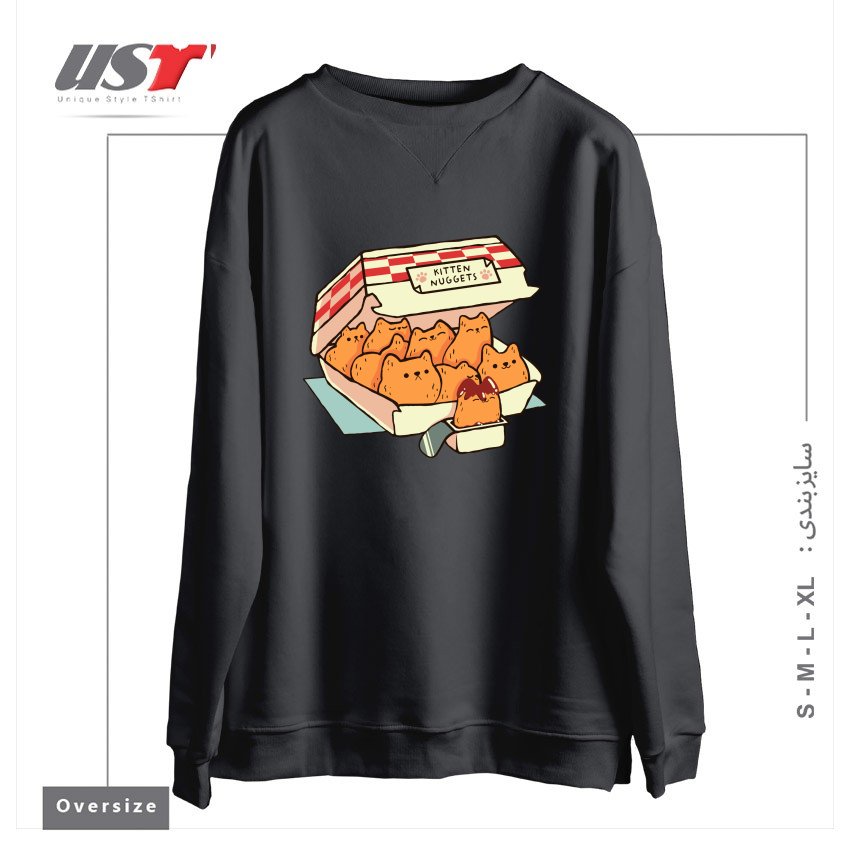 طرح KITTEN NUGGETS FAST FOOD CAT BY TOBE FONSECA سوییشرت اورسایزرنگ دودی