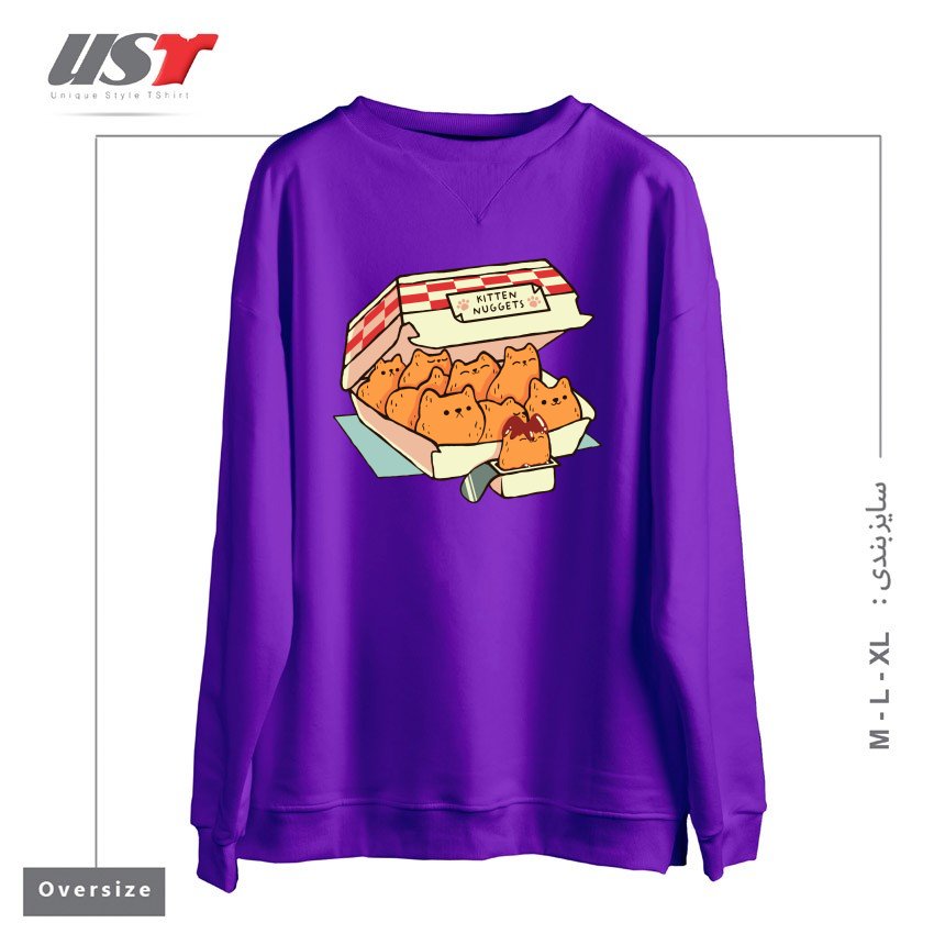 طرح KITTEN NUGGETS FAST FOOD CAT BY TOBE FONSECA سوییشرت اورسایزرنگ بنفش