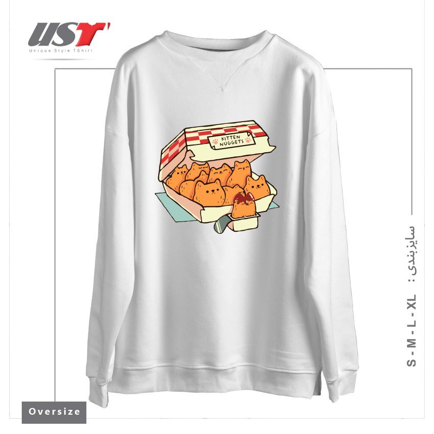 طرح KITTEN NUGGETS FAST FOOD CAT BY TOBE FONSECA سوییشرت اورسایزرنگ سفید