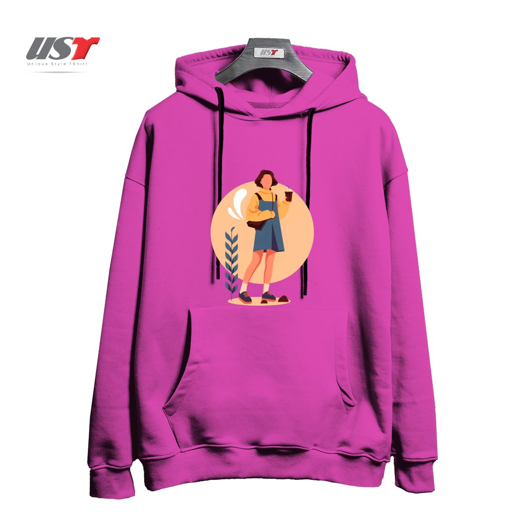 طرح لایف استایل هودی اورسایزرنگ صورتی