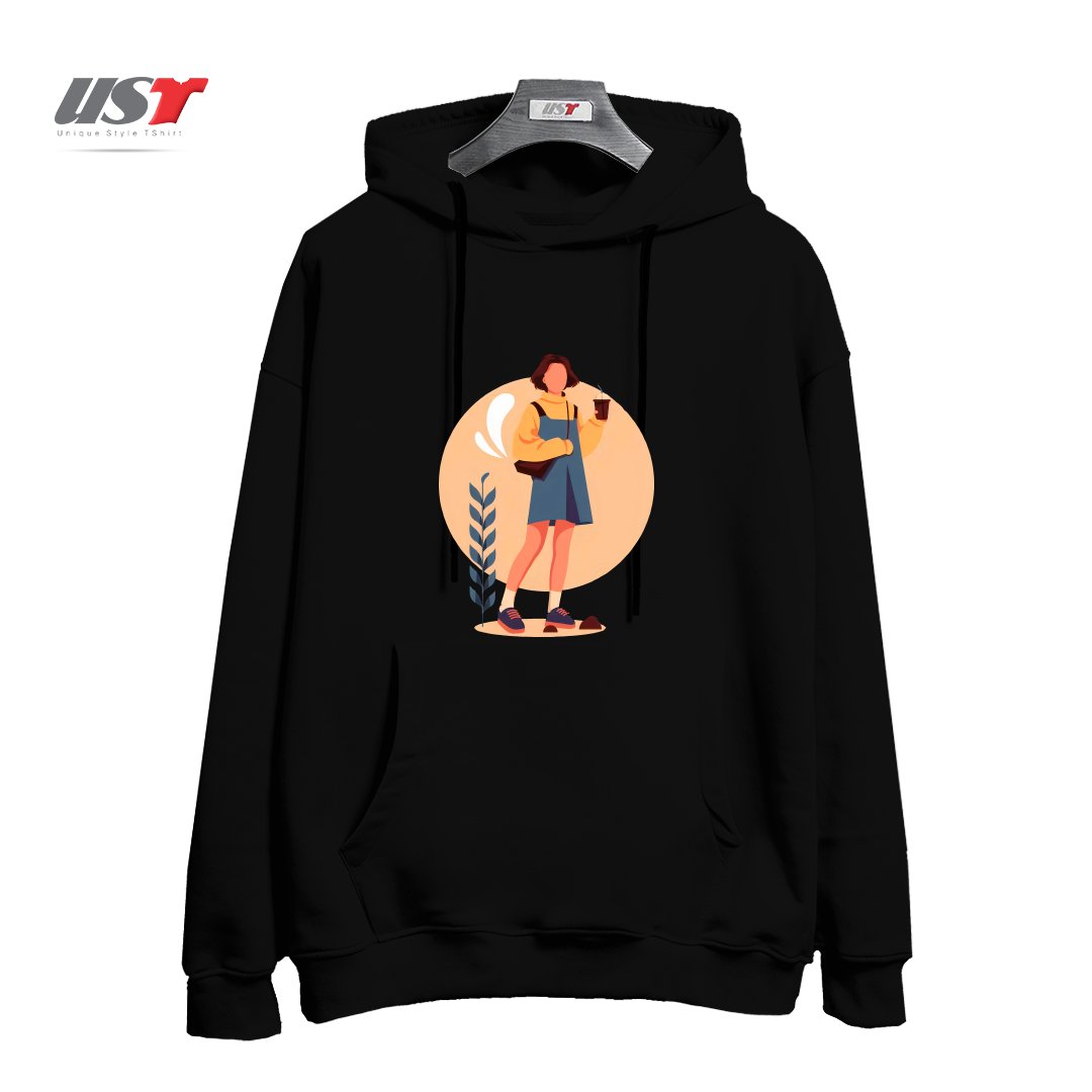 طرح لایف استایل هودی اورسایزرنگ مشکی