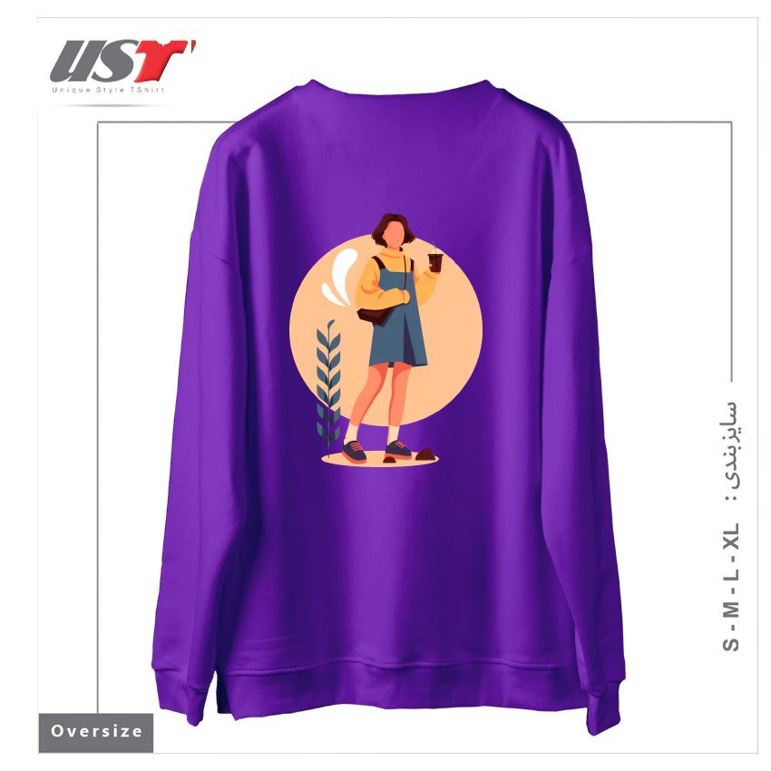 طرح لایف استایل سوییشرت اورسایزرنگ بنفش