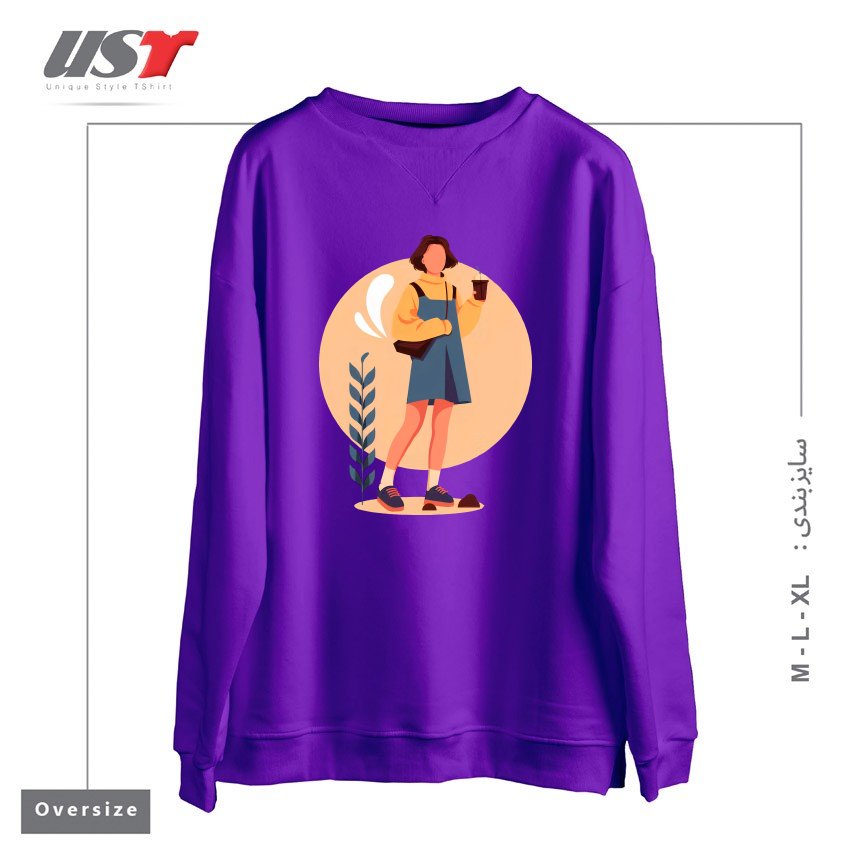 طرح لایف استایل سوییشرت اورسایزرنگ بنفش