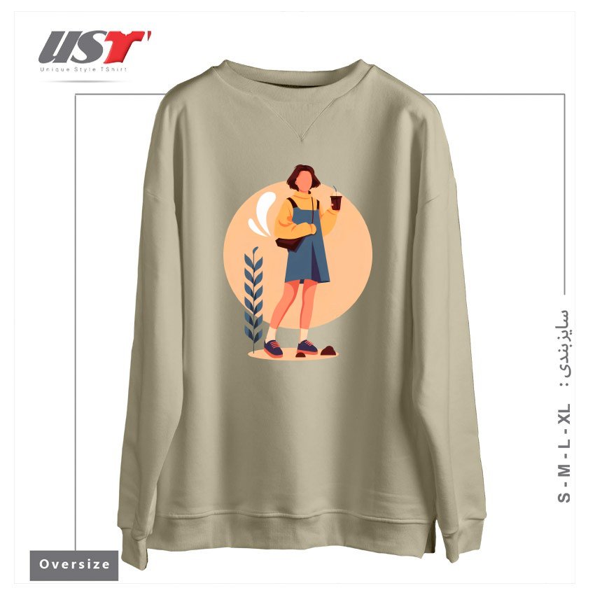 طرح لایف استایل سوییشرت اورسایزرنگ نخودی