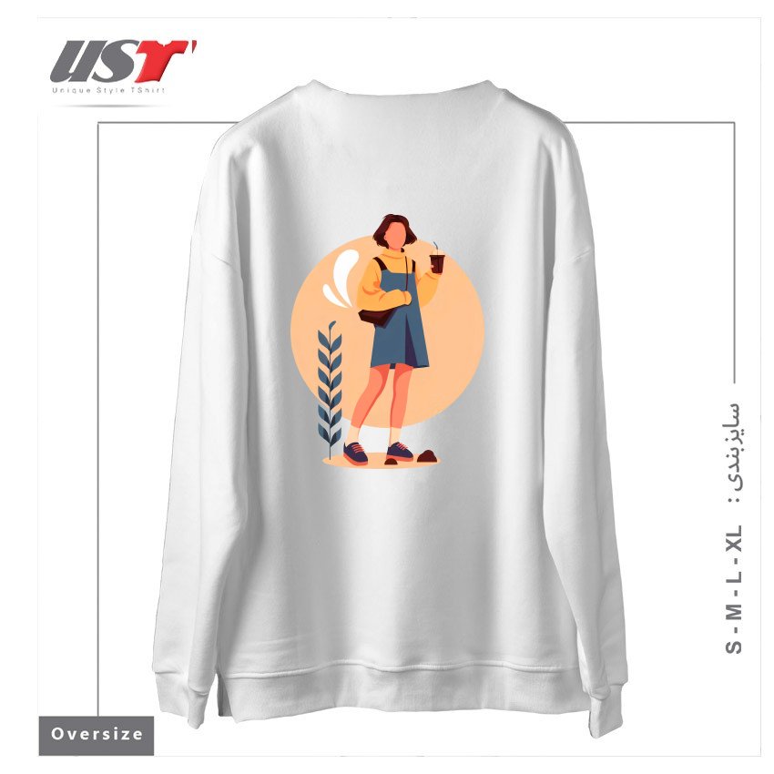 طرح لایف استایل سوییشرت اورسایزرنگ سفید