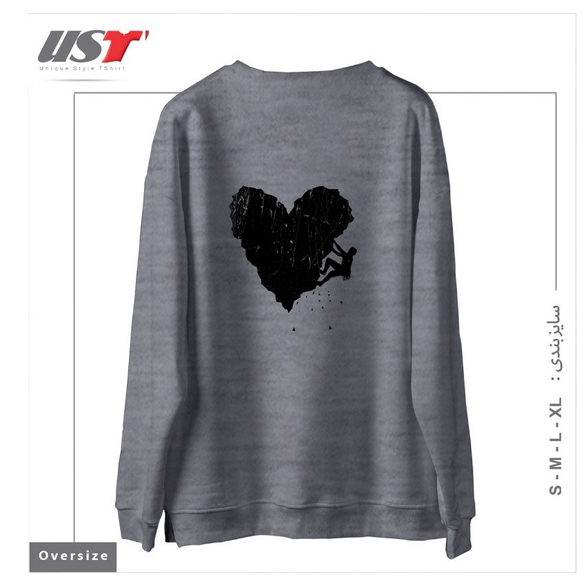 طرح PEAK OF LOVE سوییشرت اورسایزرنگ طوسی ملانژ