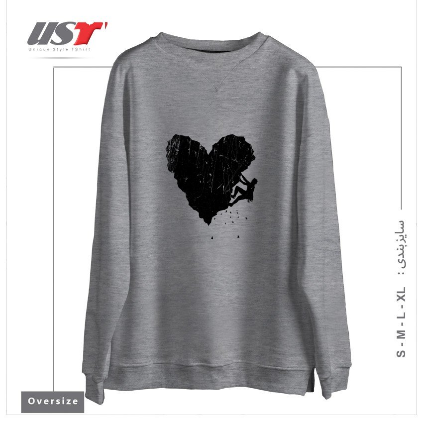 طرح PEAK OF LOVE سوییشرت اورسایزرنگ طوسی ملانژ