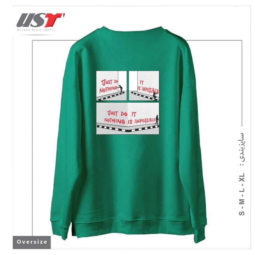 طرح PERSPECTIVE سوییشرت اورسایزرنگ سبز سدری