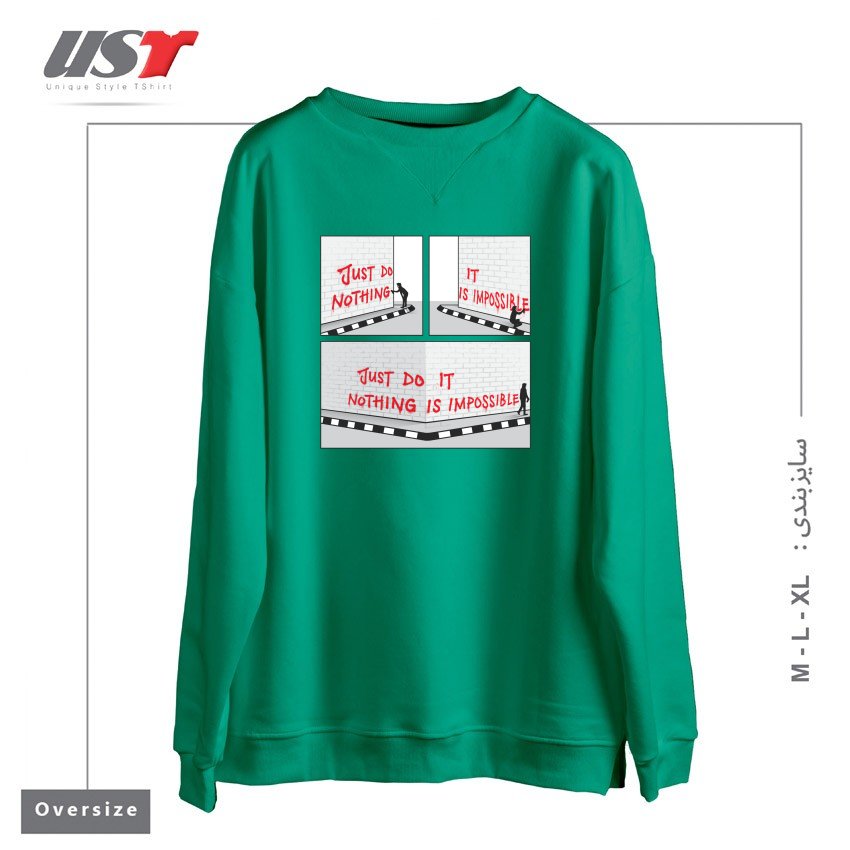 طرح PERSPECTIVE سوییشرت اورسایزرنگ سبز سدری