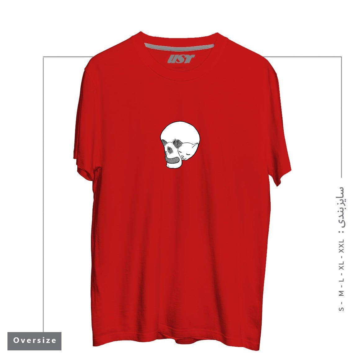 طرح SMALL KITTEN UNDER LOVE LOCK تیشرت اورسایزرنگ قرمز