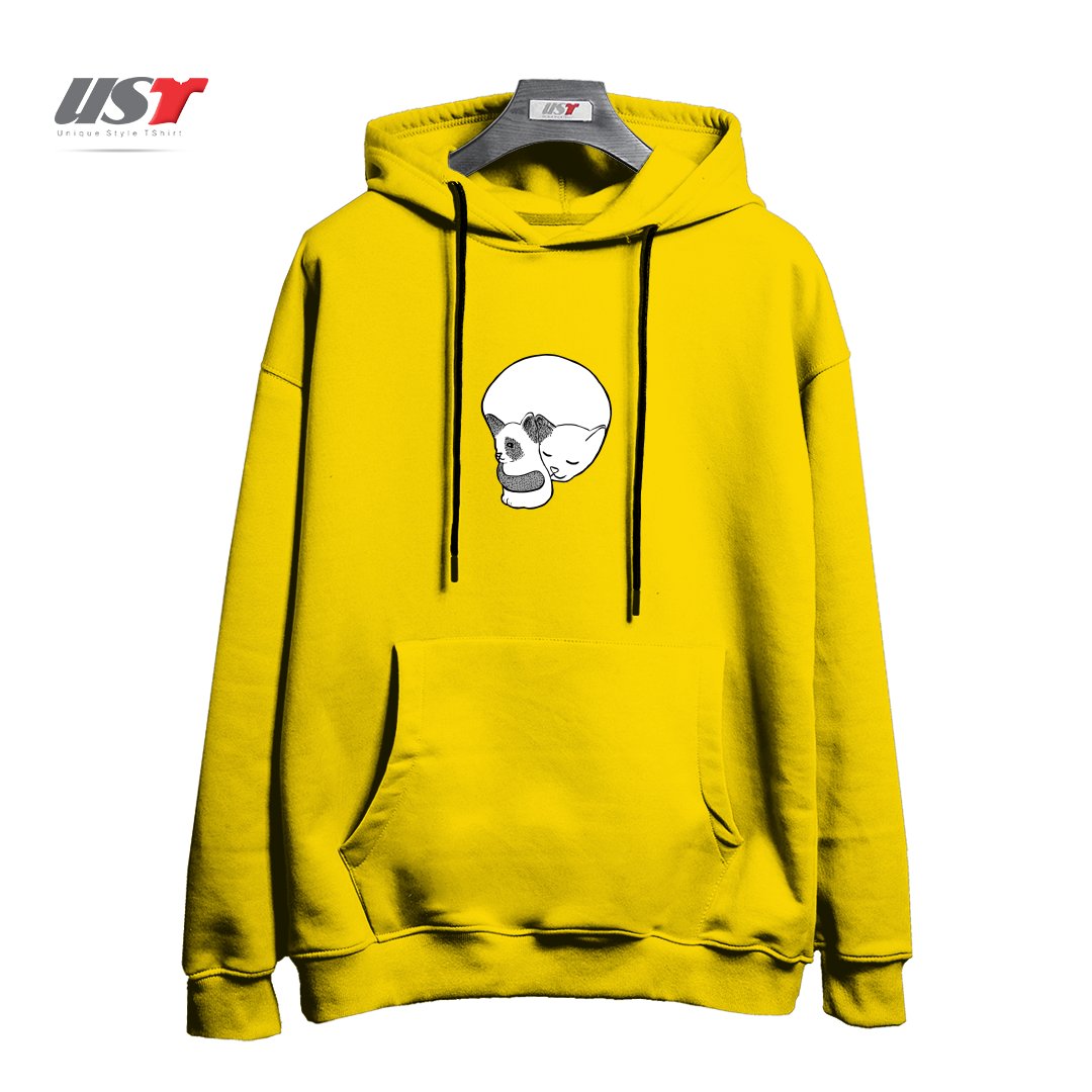 طرح SMALL KITTEN UNDER LOVE LOCK هودی اورسایزرنگ زرد