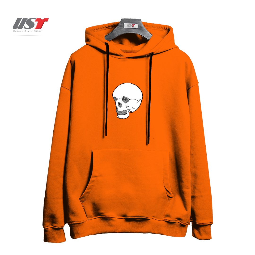 طرح SMALL KITTEN UNDER LOVE LOCK هودی اورسایزرنگ نارنجی