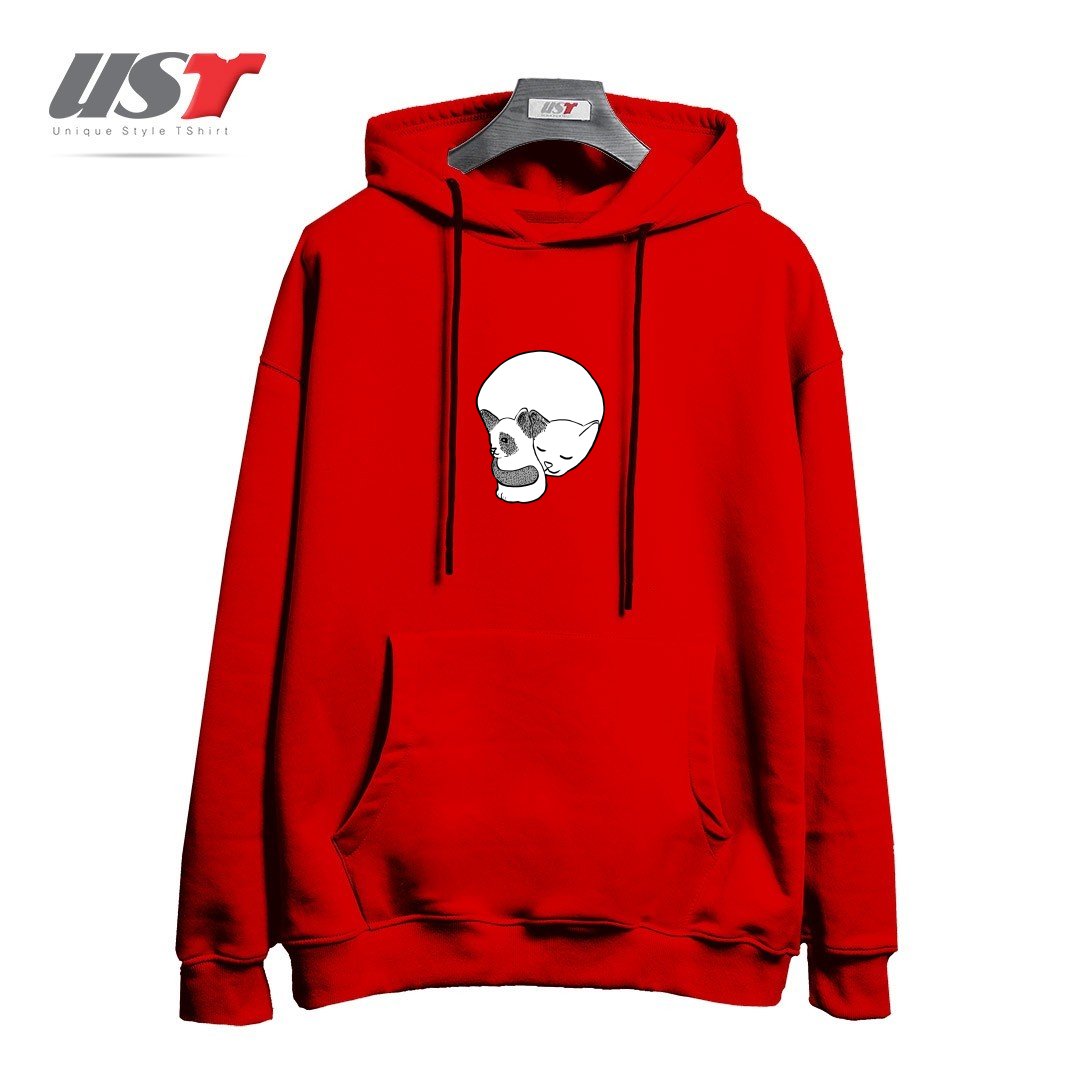 طرح SMALL KITTEN UNDER LOVE LOCK هودی اورسایزرنگ قرمز