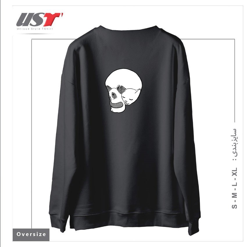 طرح SMALL KITTEN UNDER LOVE LOCK سوییشرت اورسایزرنگ دودی