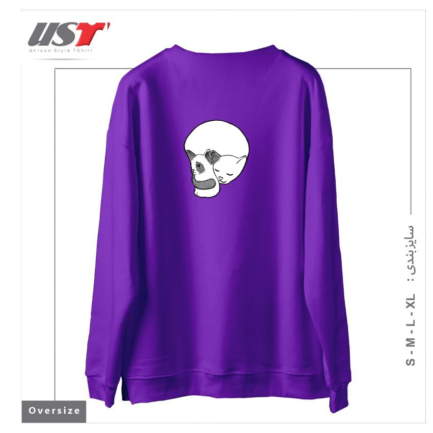 طرح SMALL KITTEN UNDER LOVE LOCK سوییشرت اورسایزرنگ بنفش