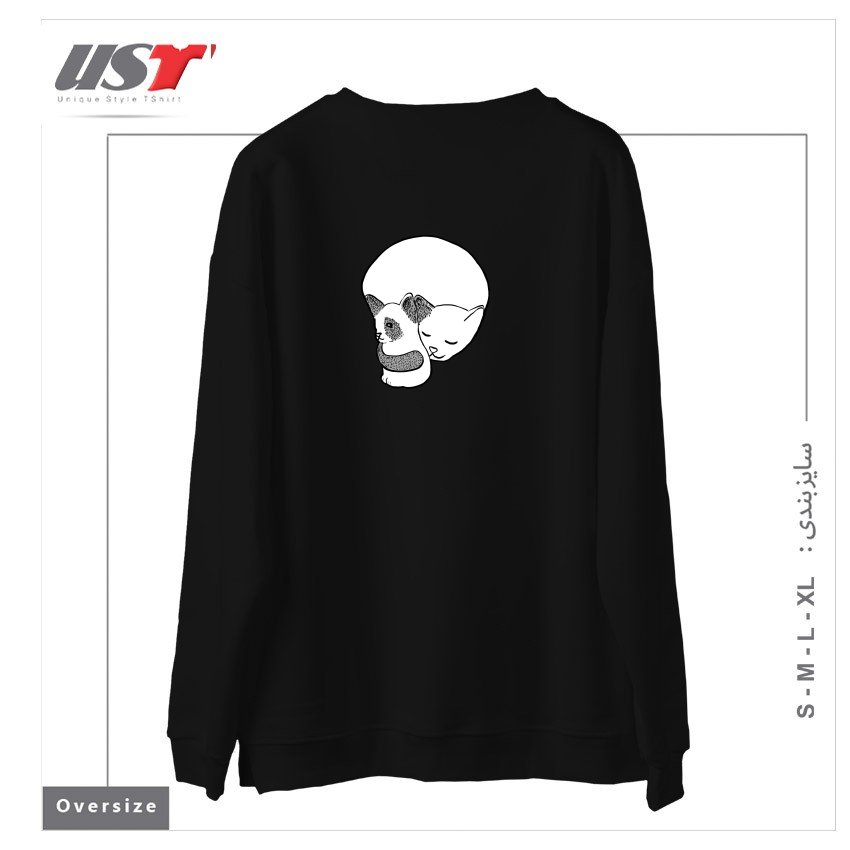 طرح SMALL KITTEN UNDER LOVE LOCK سوییشرت اورسایزرنگ مشکی