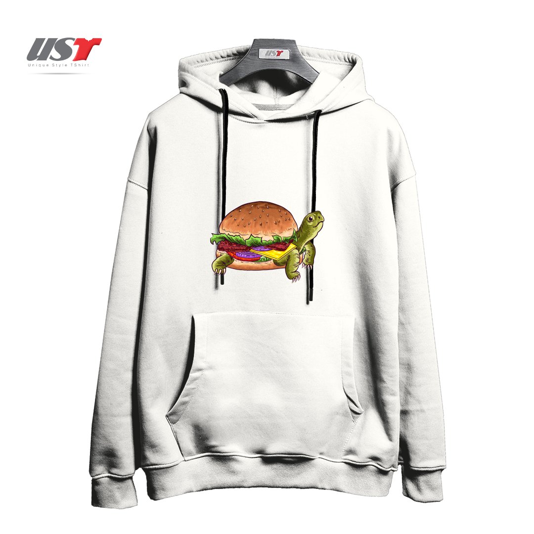 طرح TURTLE BURGER1 هودی اورسایزرنگ سفید