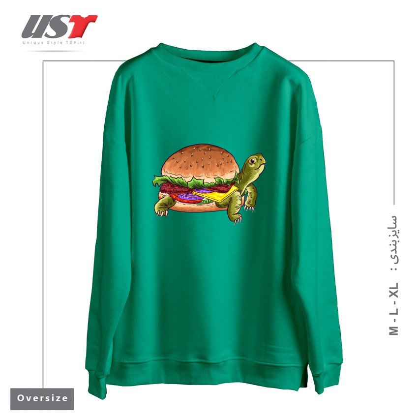 طرح TURTLE BURGER1 سوییشرت اورسایزرنگ سبز سدری