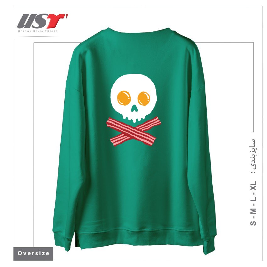 طرح BREAKFAST SKULL سوییشرت اورسایزرنگ سبز سدری