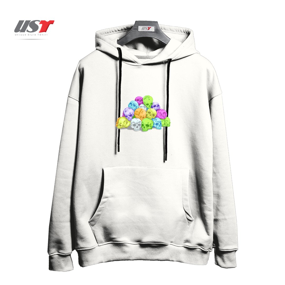 طرح CANDY SKULLS هودی اورسایزرنگ سفید