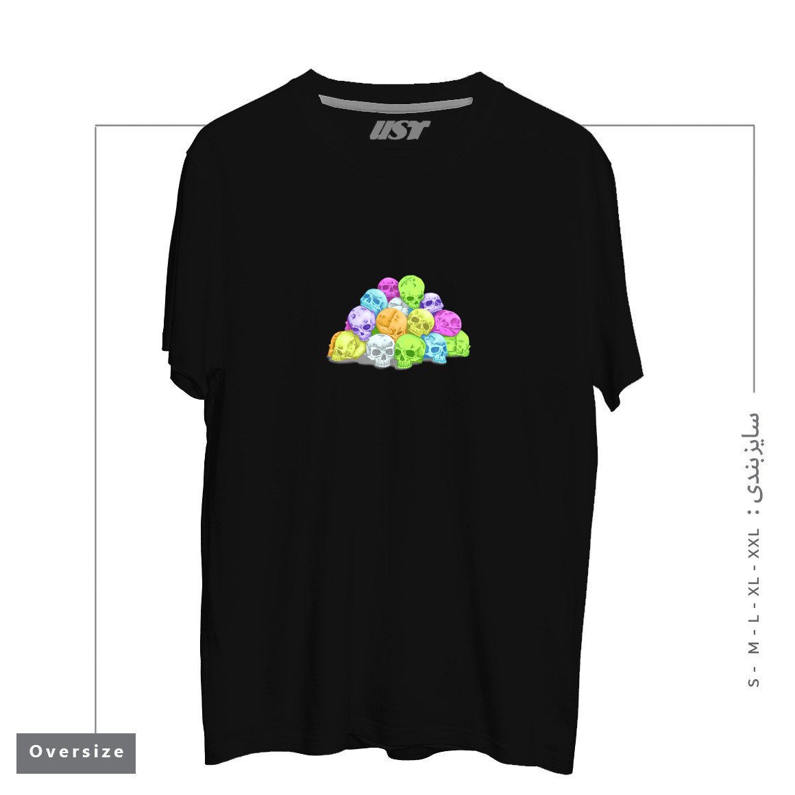طرح CANDY SKULLS تیشرت اورسایزرنگ مشکی