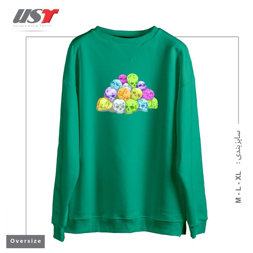 طرح CANDY SKULLS سوییشرت اورسایزرنگ سبز سدری