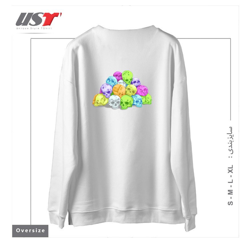 طرح CANDY SKULLS سوییشرت اورسایزرنگ سفید