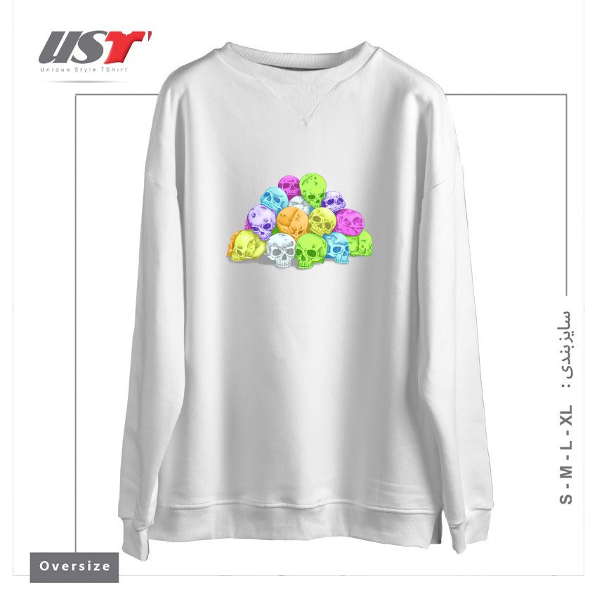 طرح CANDY SKULLS سوییشرت اورسایزرنگ سفید