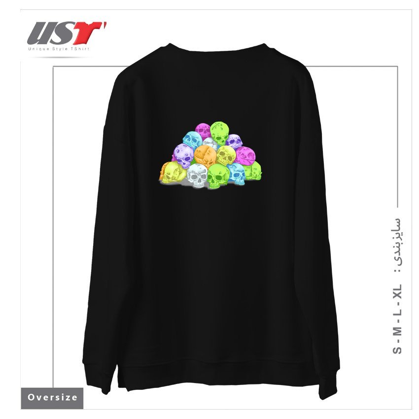 طرح CANDY SKULLS سوییشرت اورسایزرنگ مشکی