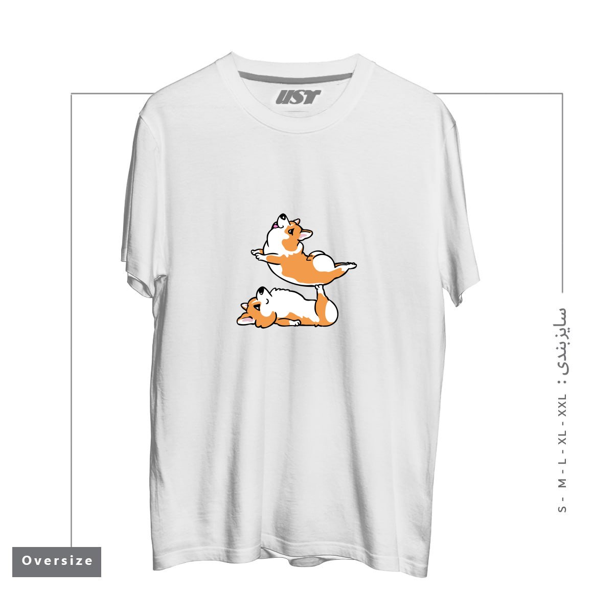 طرح ACROYOGA CORGI تیشرت اورسایزرنگ سفید