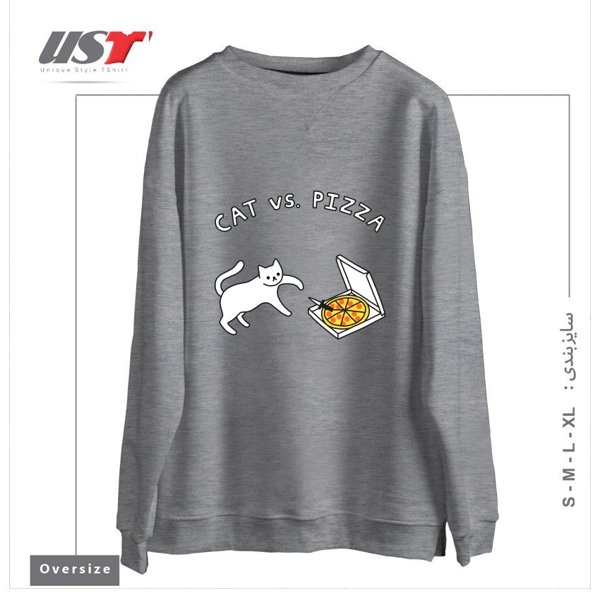 سوییشرت اورسایز طرح CAT VS. PIZZA