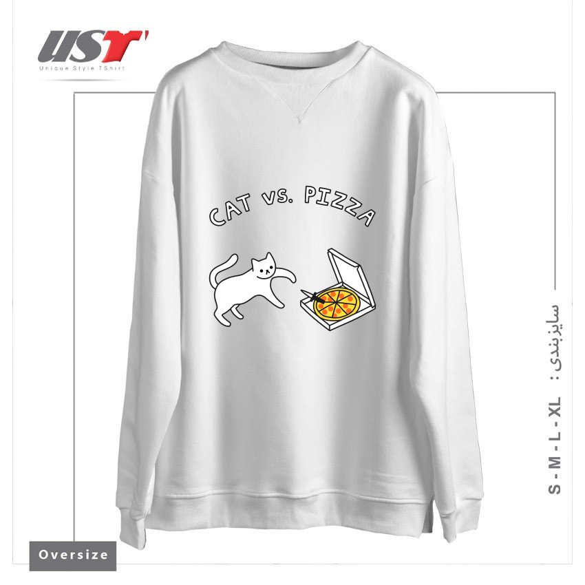 سوییشرت اورسایز طرح CAT VS. PIZZA