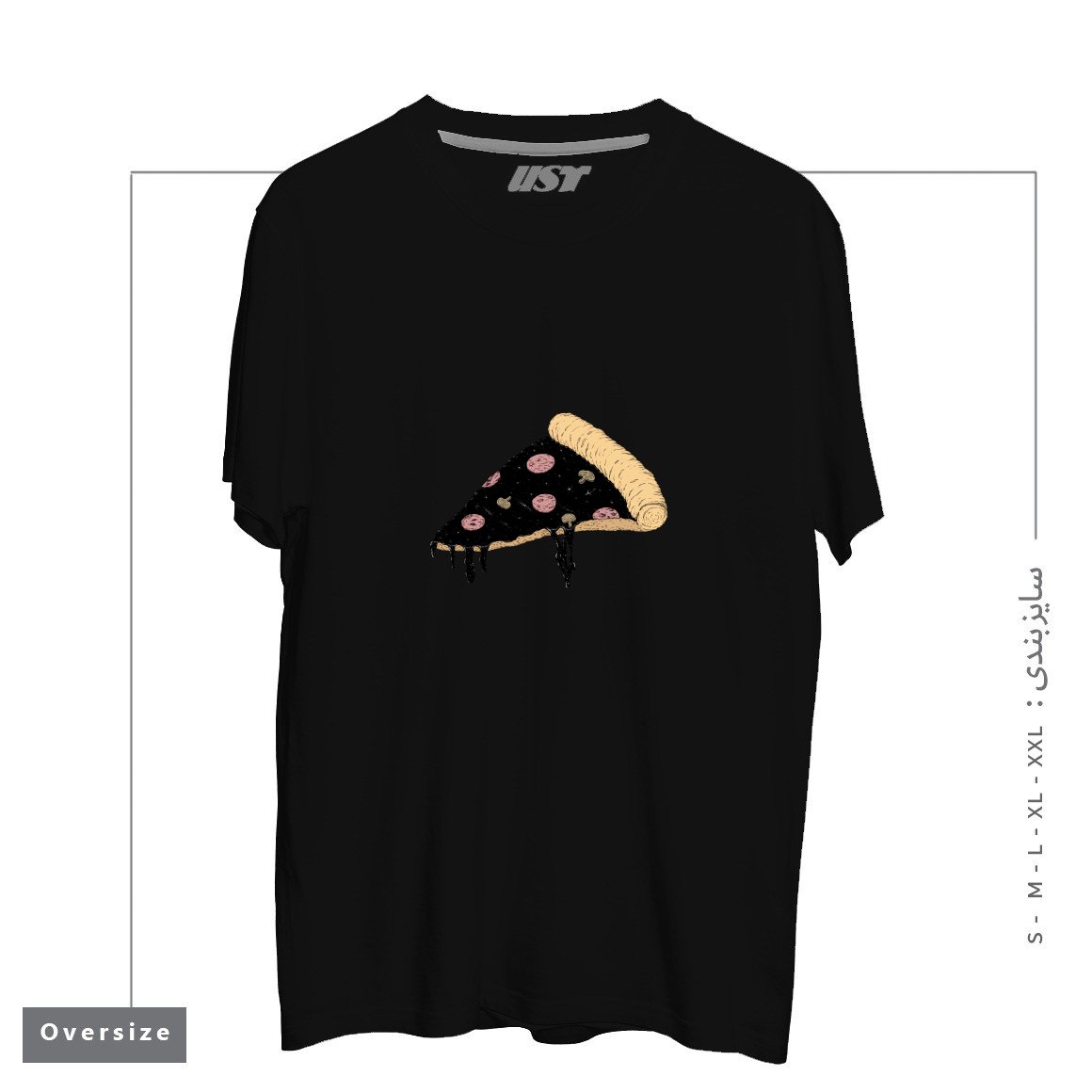 طرح CELESTIAL SLICE تیشرت اورسایزرنگ مشکی