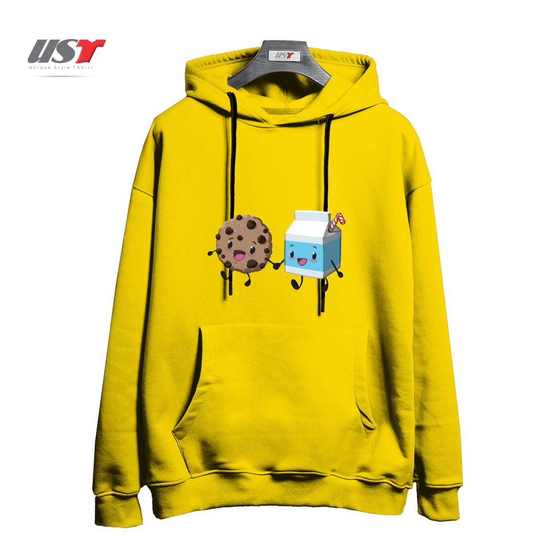 طرح COOKIES & MILK هودی اورسایزرنگ زرد