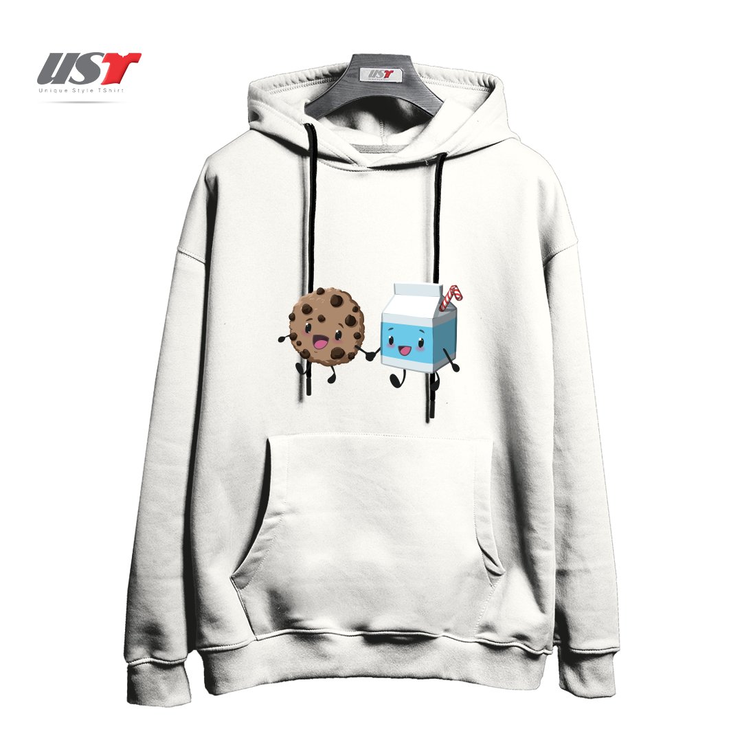 طرح COOKIES & MILK هودی اورسایزرنگ سفید