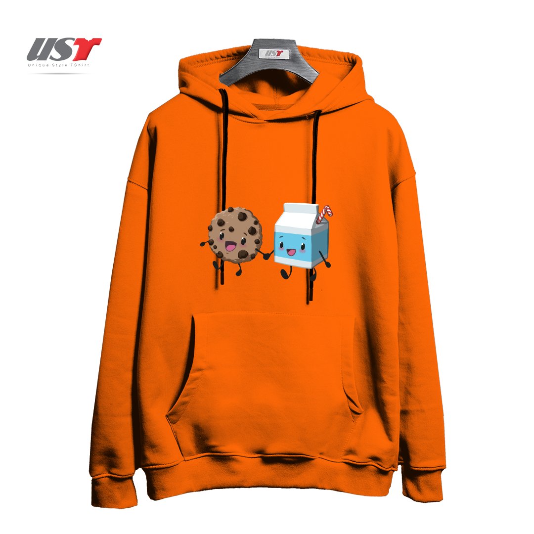 طرح COOKIES & MILK هودی اورسایزرنگ نارنجی