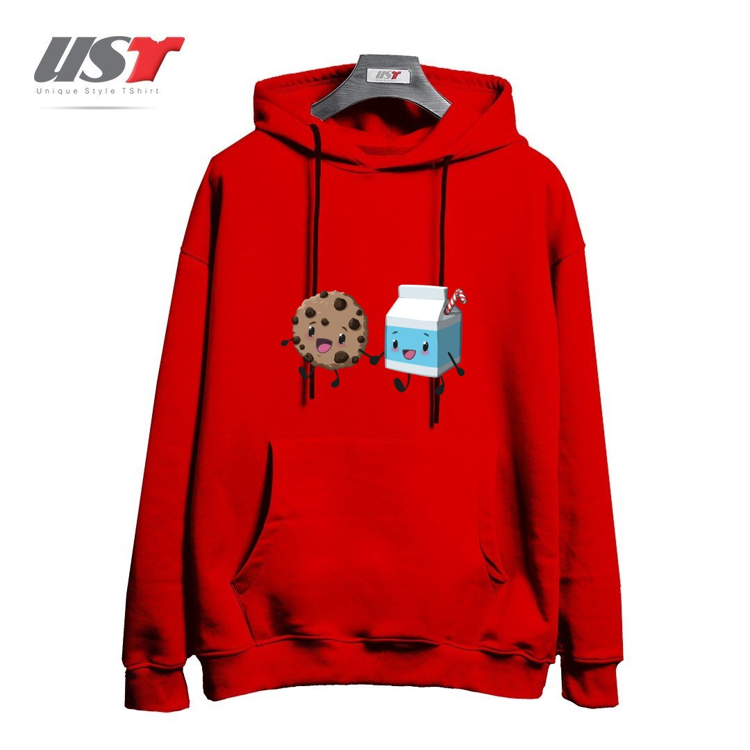 طرح COOKIES & MILK هودی اورسایزرنگ قرمز