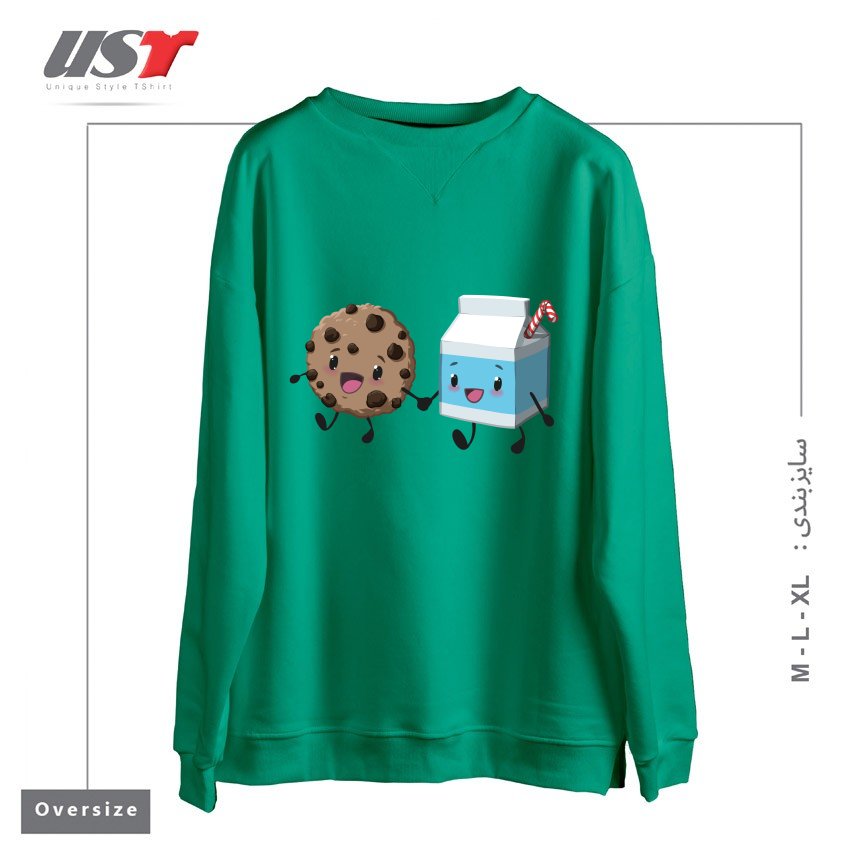طرح COOKIES & MILK سوییشرت اورسایزرنگ سبز سدری