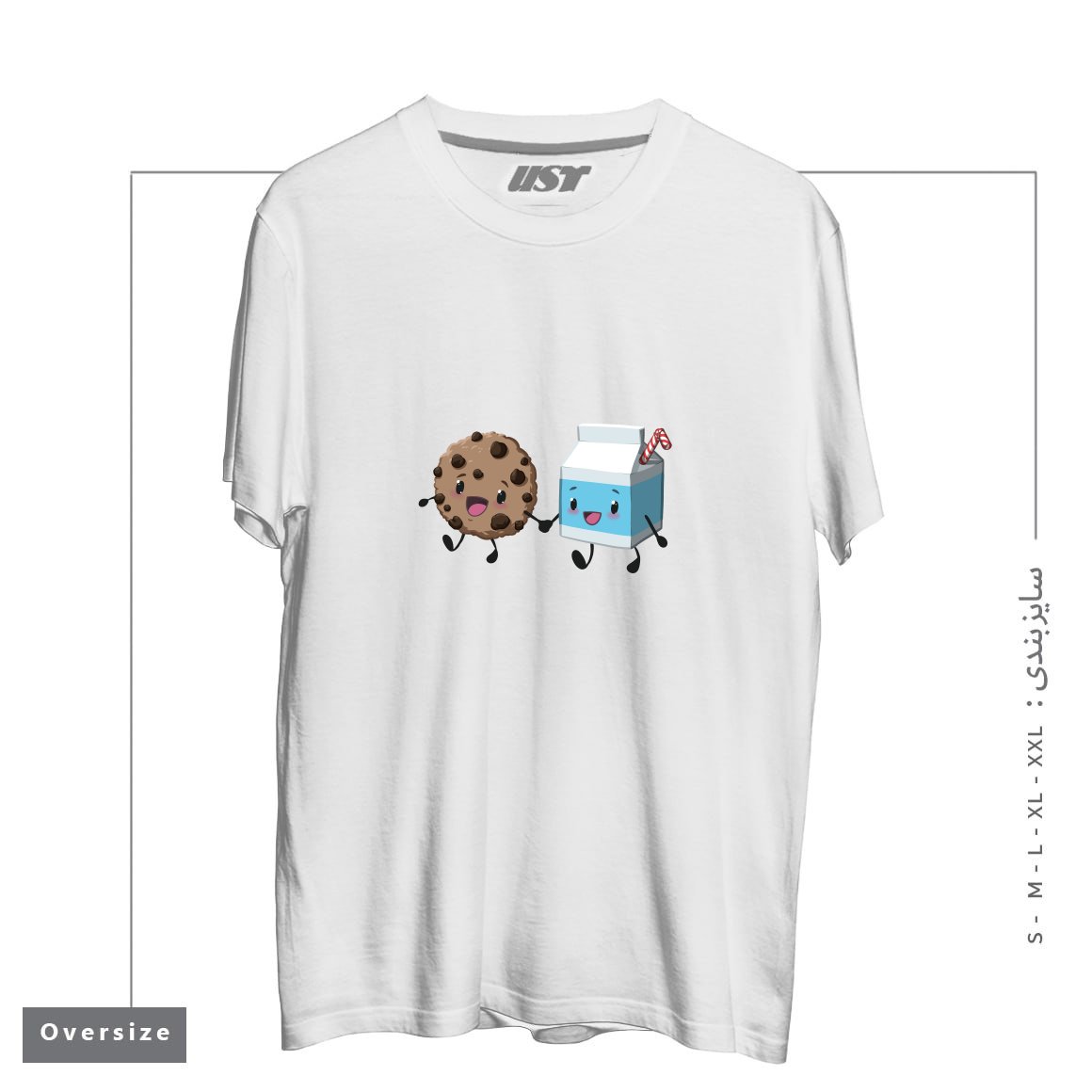 طرح COOKIES & MILK تیشرت اورسایزرنگ سفید
