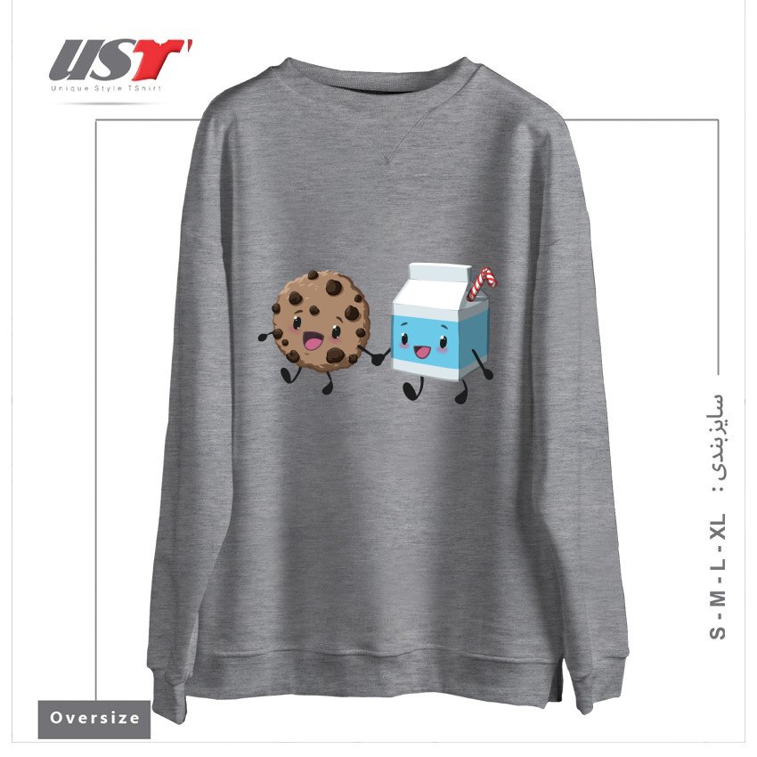 طرح COOKIES & MILK سوییشرت اورسایزرنگ طوسی ملانژ
